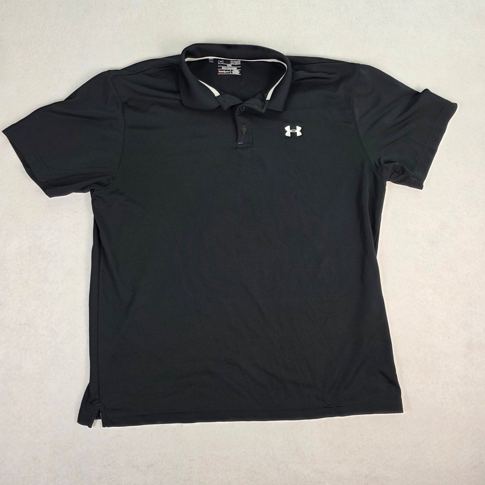 Under Armour Mens HeatGear Polo Shirt Black Short Sleeve Athletic XL